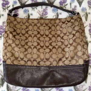 Coach Tan and Brown Signature Shoulder Bag